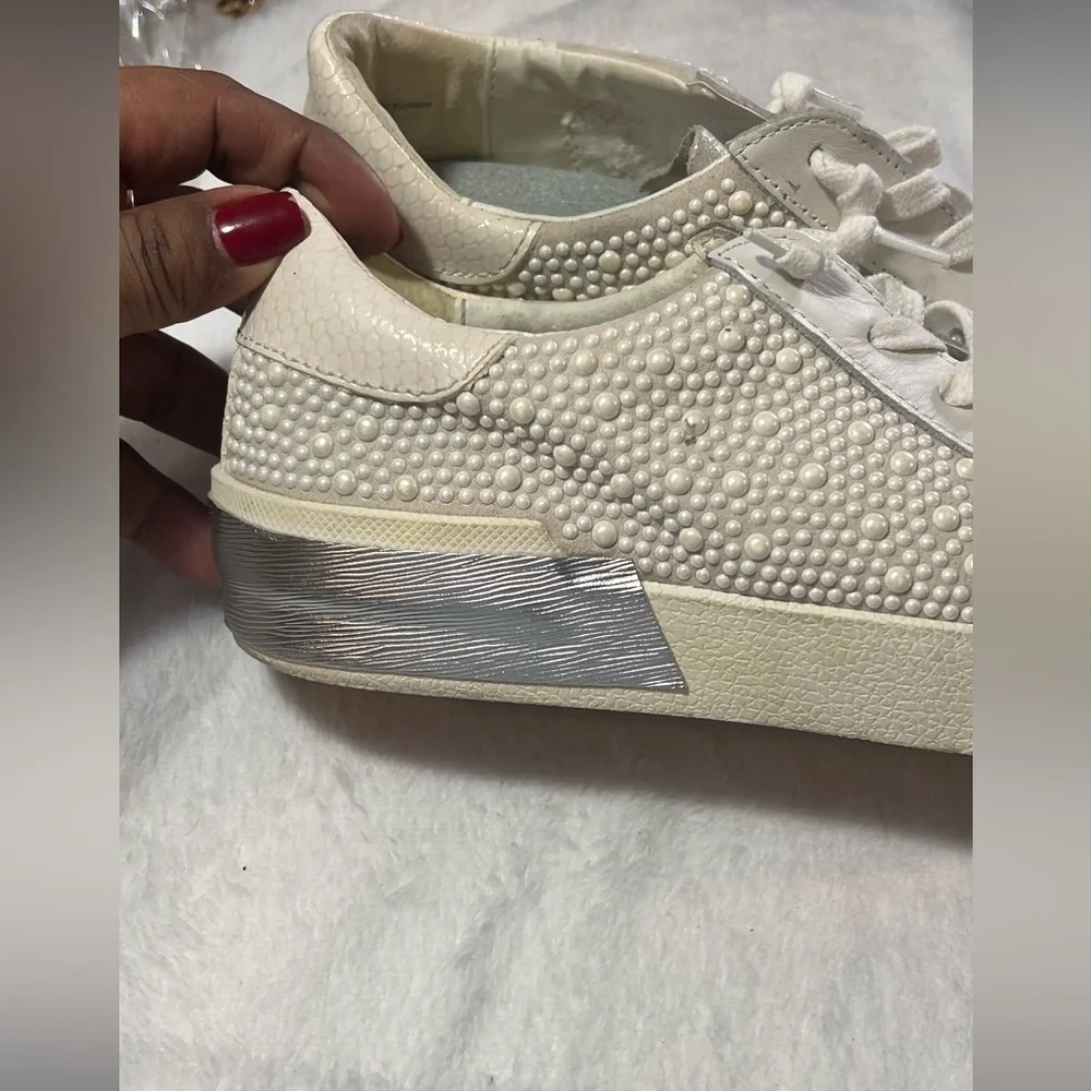 Dolce Vita Cream and Silver Studded Sneakers B25